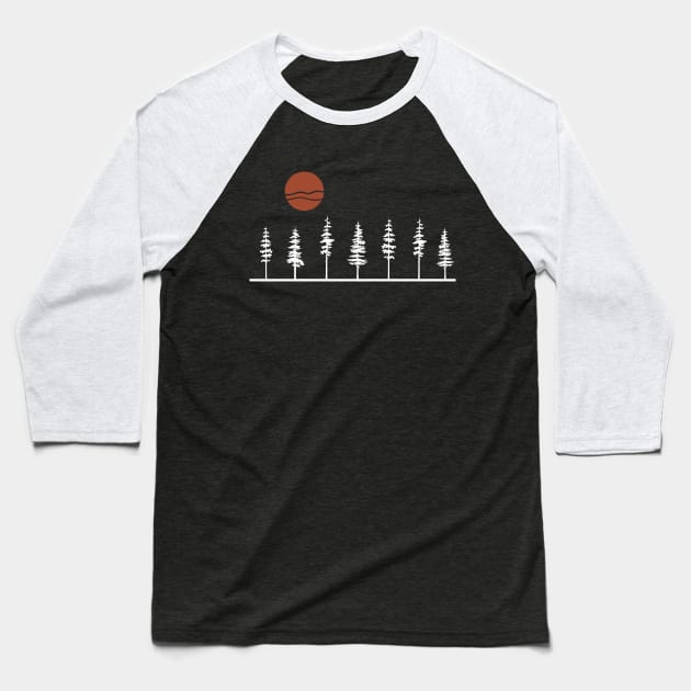 White Pine Tree Retro Sunset Baseball T-Shirt by GreatLakesLocals